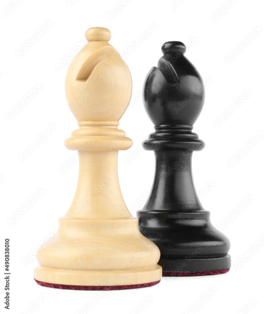 Different bishops on white background. Chess pieces Different bishops on white background. Chess pieces