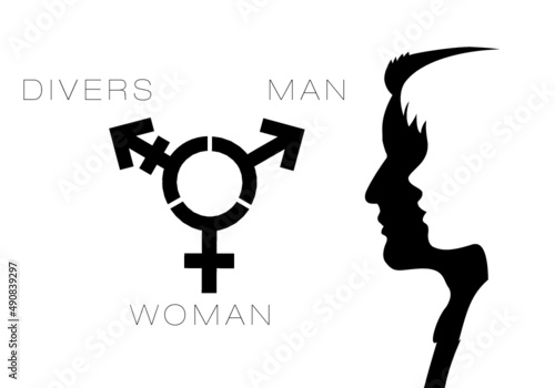 Gender Symbol for woman, man, divers black white	