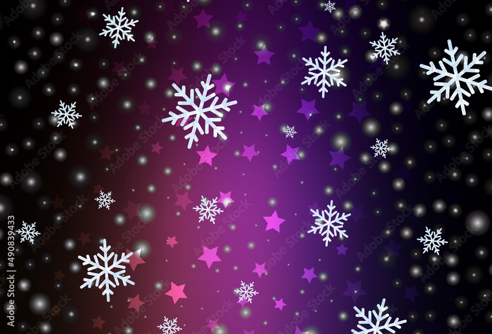 Dark Purple, Pink vector layout with bright snowflakes, stars. Dark Purple, Pink vector layout with bright snowflakes, stars.