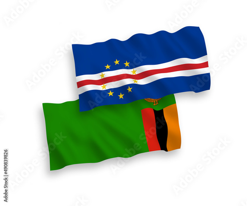 Flags of Republic of Zambia and Republic of Cabo Verde on a white background
