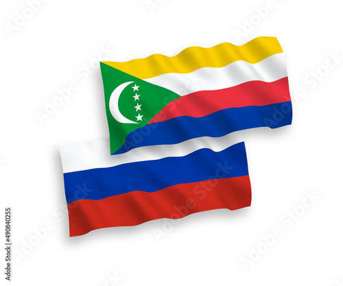 Flags of Union of the Comoros and Russia on a white background