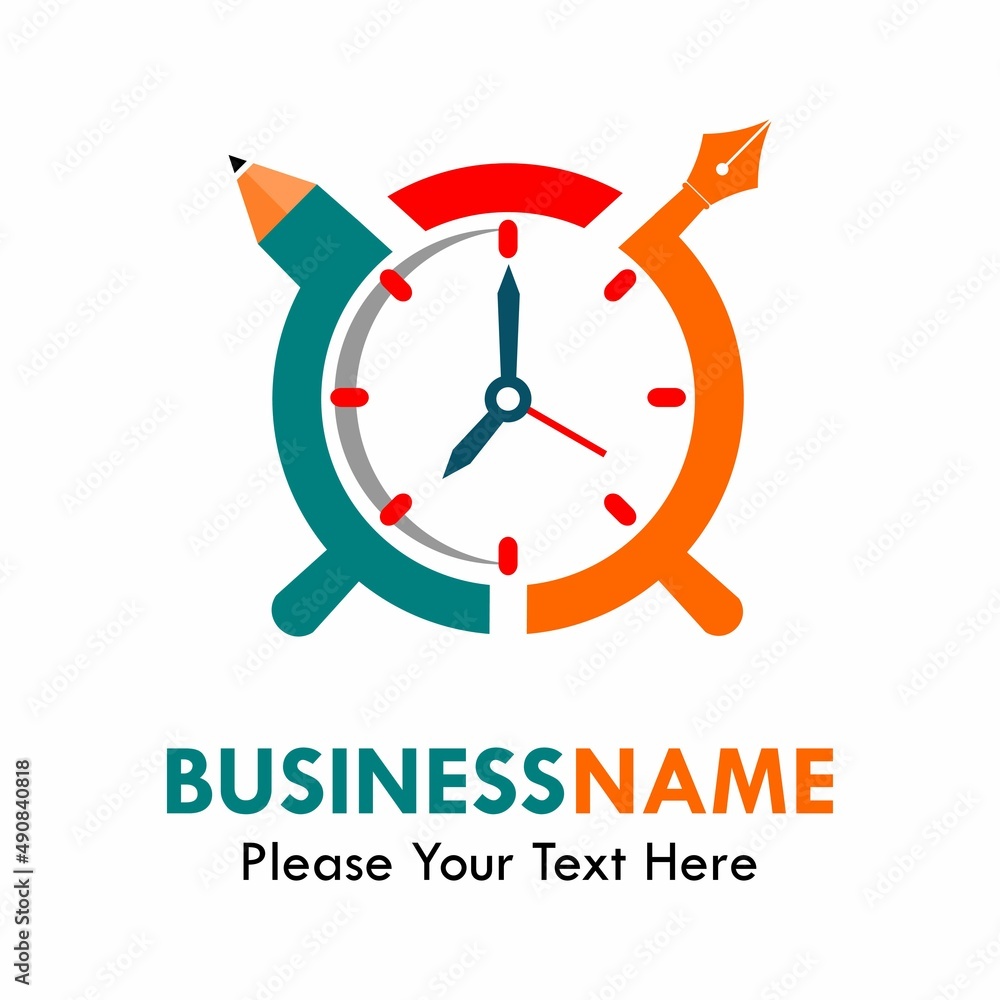 timer with pencil and pen logo template illustration timer with pencil and pen logo template illustration