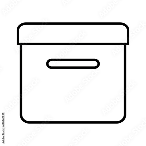 A cardboard box icon outline with a slot for carrying is a package suitable for food, pharmaceuticals, equipment and many other types of products. Vector illustration isolated on a white background.