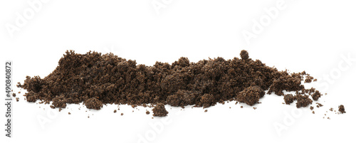 Pile of soil on white background. Fertile ground photo