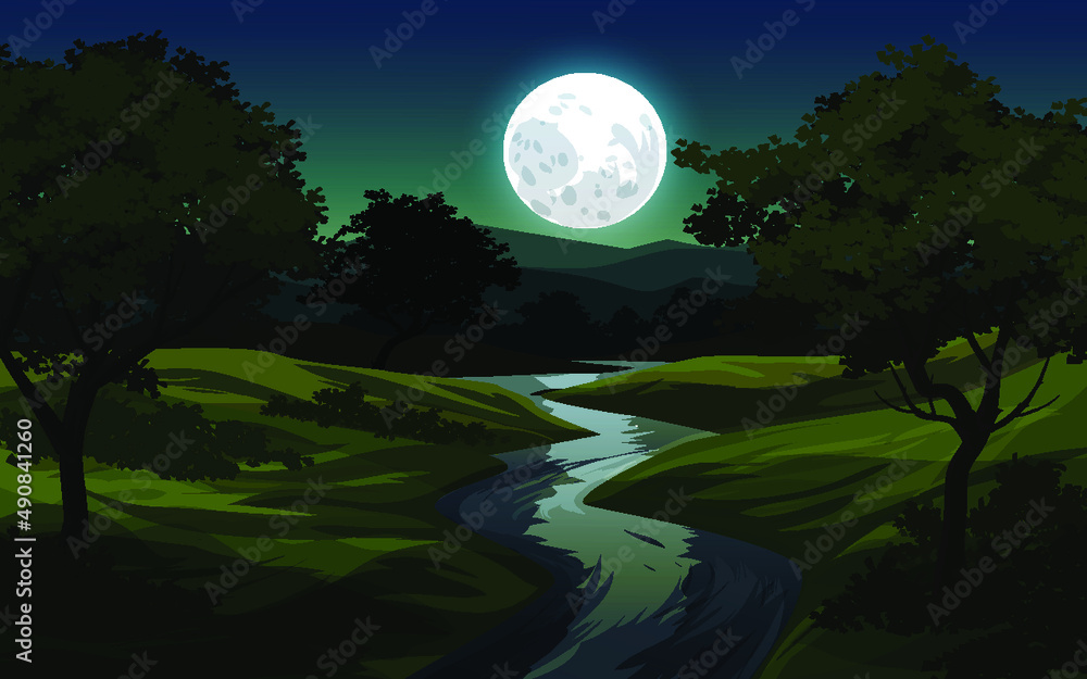 Fototapeta premium night landscape with moon