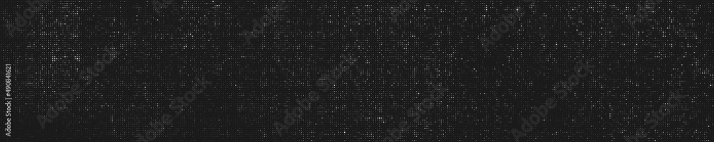 Obraz premium Black And White Halftone Dotted Backdrop. Monochrome Pop Art Style Background. Silver Explosion Of Confetti. Wide Horizontal Long Banner. Vector Illustration, Eps 10. 