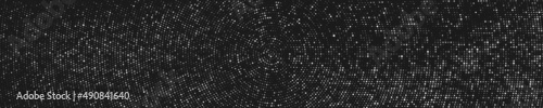 Black And White Halftone Dotted Backdrop. Monochrome Pop Art Style Background. Silver Explosion Of Confetti. Wide Horizontal Long Banner. Vector Illustration, Eps 10. 