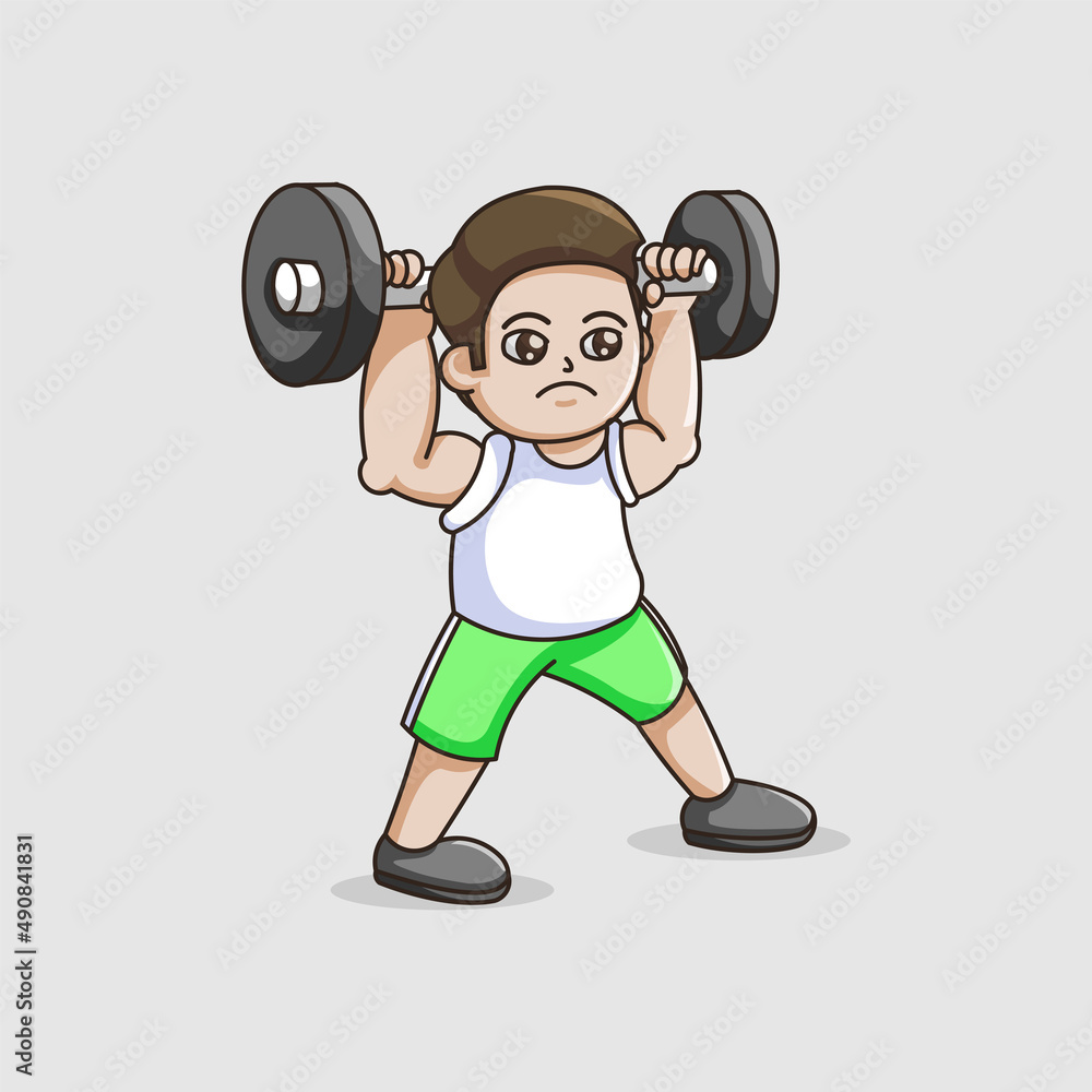 Cartoon boy playing gym illustration Cartoon boy playing gym illustration