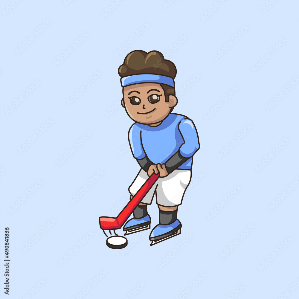 Cartoon boy playing hockey illustration