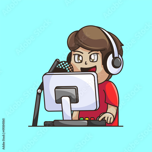 Cartoon boy radio announcer illustration