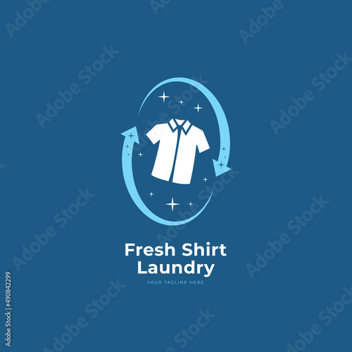 Fresh and clean shirt laundry shop service logo vector template with white work shirt icon