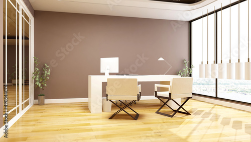 modern business office manager room with 3d design interior for company wall logo mockup