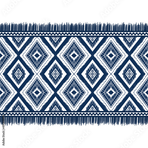 Navy Indigo Blue Diamond on White background. Geometric ethnic oriental pattern traditional Design for ,carpet,wallpaper,clothing,wrapping,Batik,fabric, illustration embroidery style