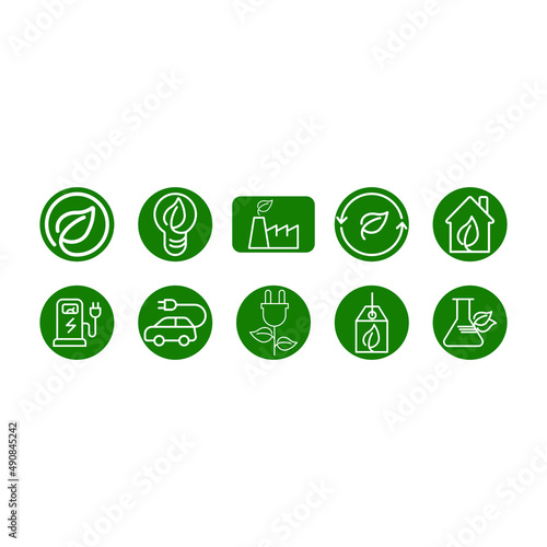 Ecology icon set. Conservation saving support and solution. Energy sign and symbol. Isolated on white background. vector illustration flat design. Environment and sustainable concept.
