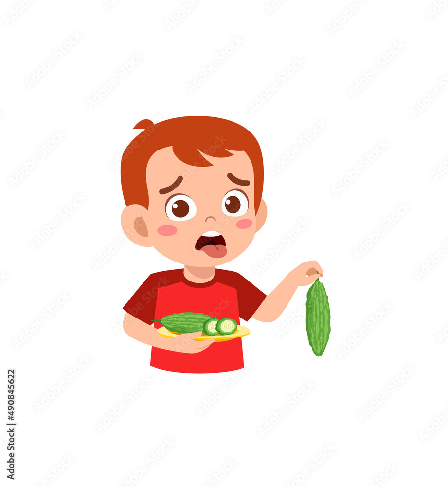 little boy feel not happy when eat bitter gourd little boy feel not happy when eat bitter gourd