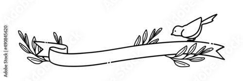 シンプルで可愛い小鳥のフレーム素材（モノクロ線画）