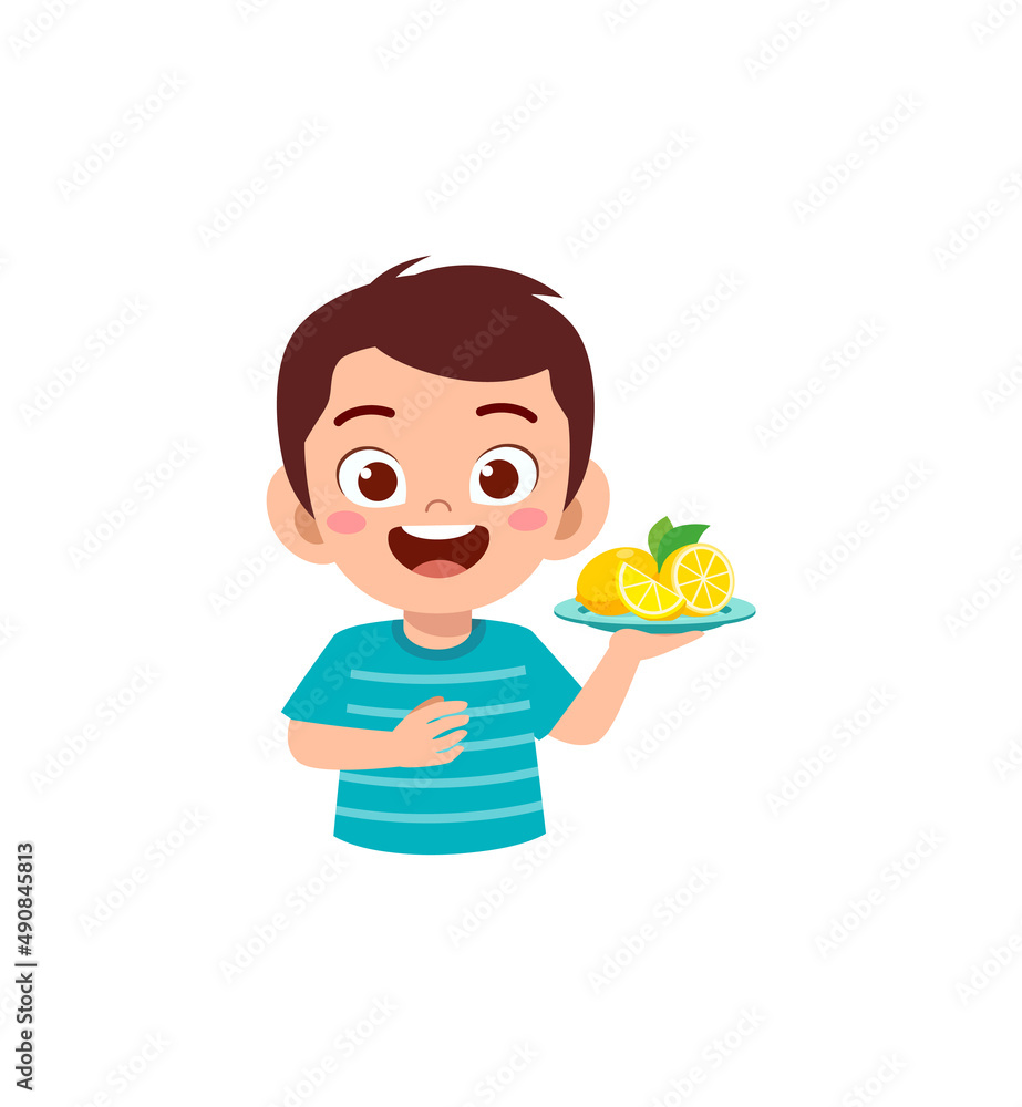 little boy holding fresh lemon fruit from farm little boy holding fresh lemon fruit from farm