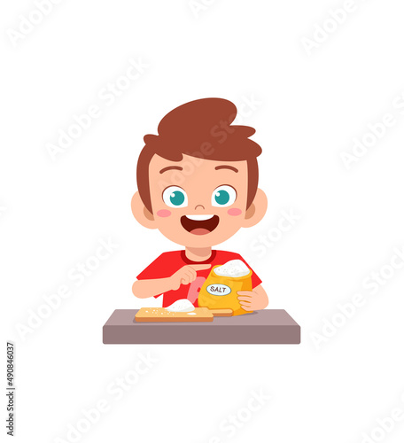 little boy holding fresh sea salt for ad