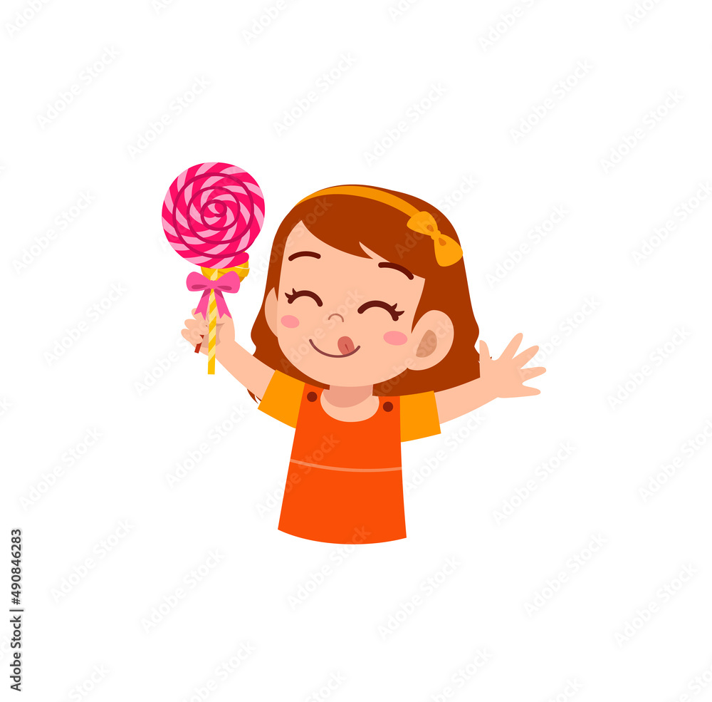 little girl eat sweet lollipop and feel happy little girl eat sweet lollipop and feel happy