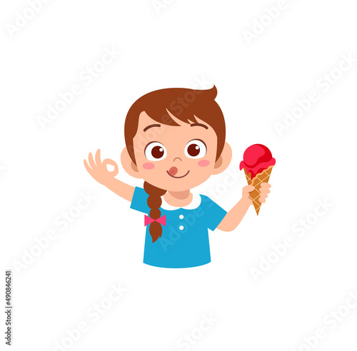 little girl eat sweet ice cream and feel happy