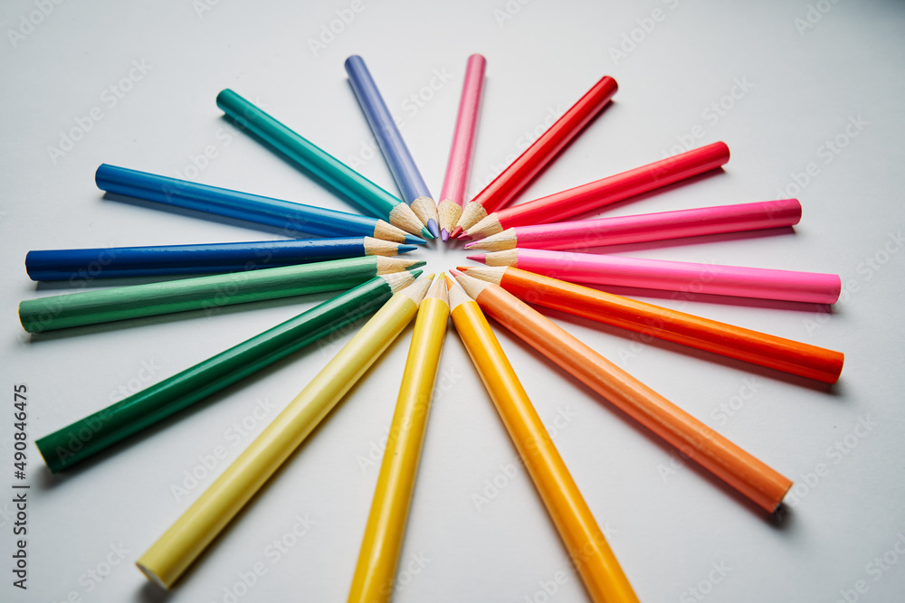 Colorful diversity. colorful object of coloring pencil in white background