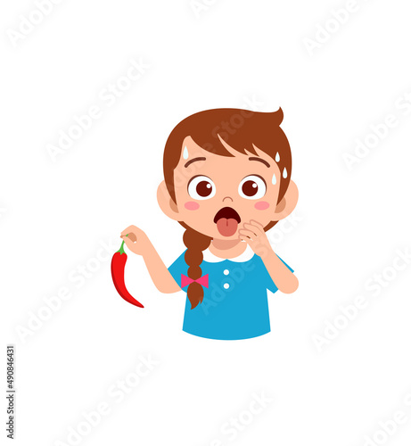 little girl eat hot chili and not feeling well