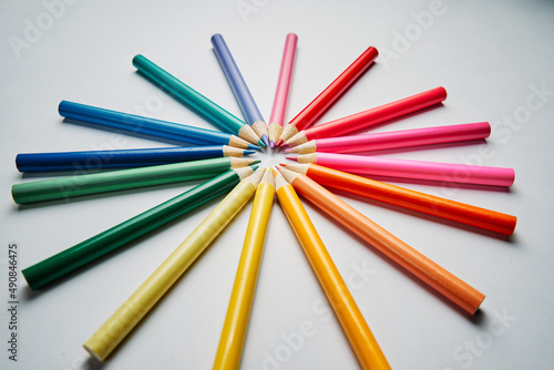 Colorful diversity. colorful object of coloring pencil in white background
