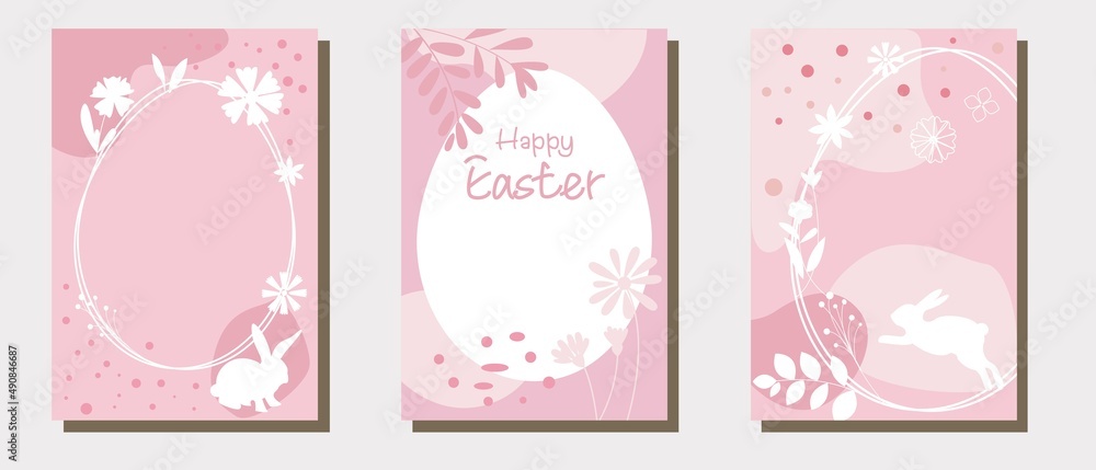 Set of Happy easter frames, Decorative vector template for Easter event, sale, promotion and design. Bunny, egg hunting festival cover collection. Vector illustration. Set of Happy easter frames, Decorative vector template for Easter event, sale, promotion and design. Bunny, egg hunting festival cover collection. Vector illustration.