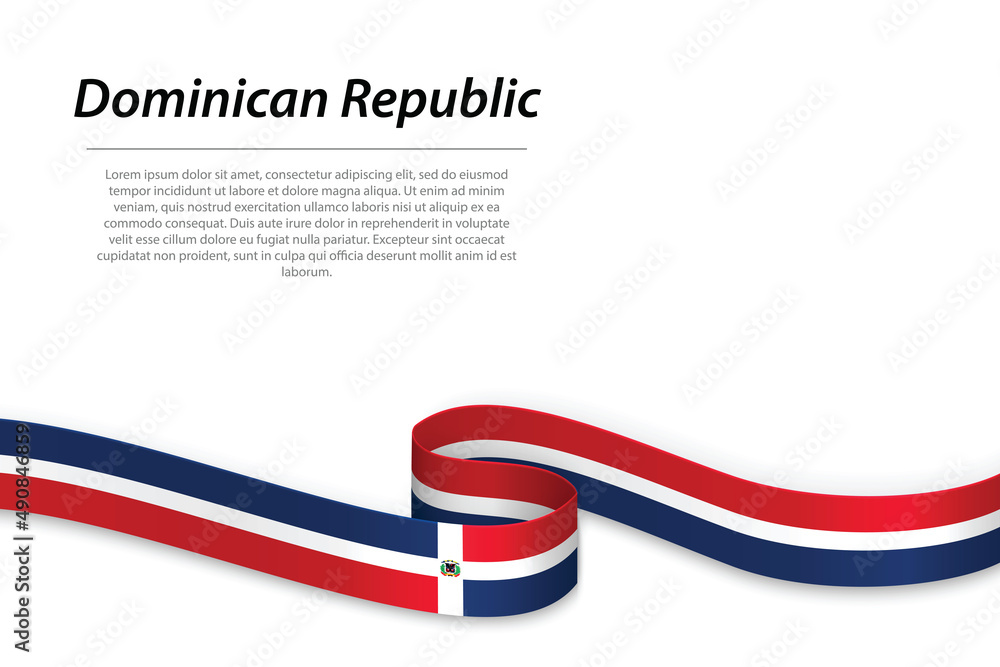 Waving ribbon or banner with flag of Dominican Republic - obrazy, fototapety, plakaty 
