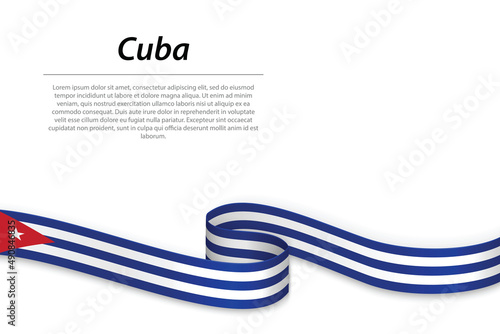 Waving ribbon or banner with flag of Cuba
