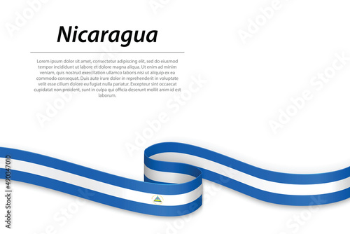 Canvastavla Waving ribbon or banner with flag of Nicaragua