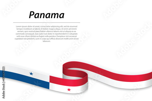 Waving ribbon or banner with flag of Panama