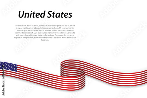 Waving ribbon or banner with flag of United States