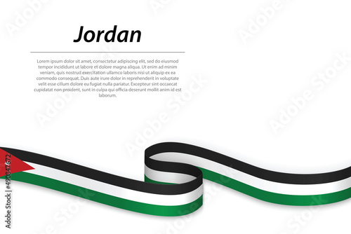 Waving ribbon or banner with flag of Jordan