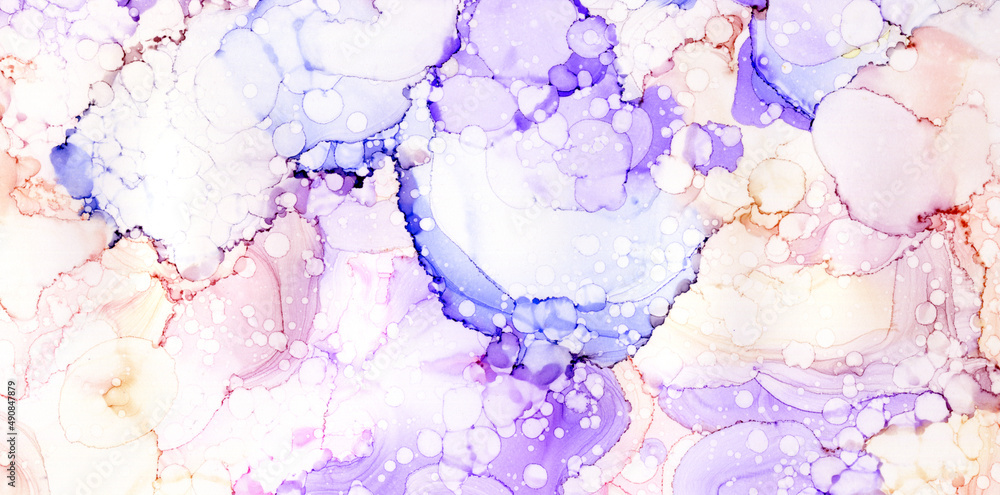 Liquid abstract background in delicate tones. Marble background made of a mixture of pink, yellow and blue colors. Gentle fluid background.