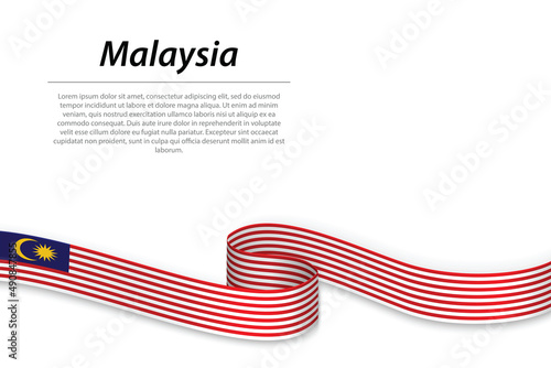 Waving ribbon or banner with flag of Malaysia