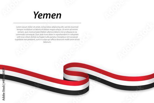 Waving ribbon or banner with flag of Yemen