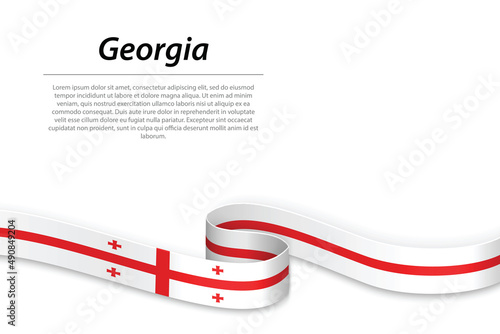 Waving ribbon or banner with flag of Georgia. Template for independence day