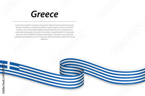 Waving ribbon or banner with flag of Greece. Template for independence day