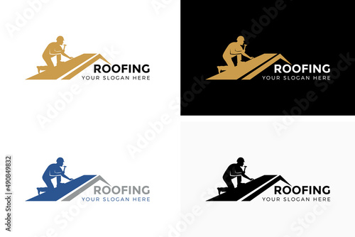roofing house logo design vector illustration