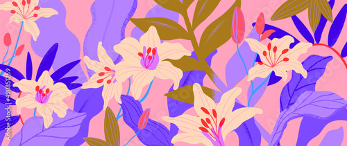 Fotografiet Colorful floral and botanical background