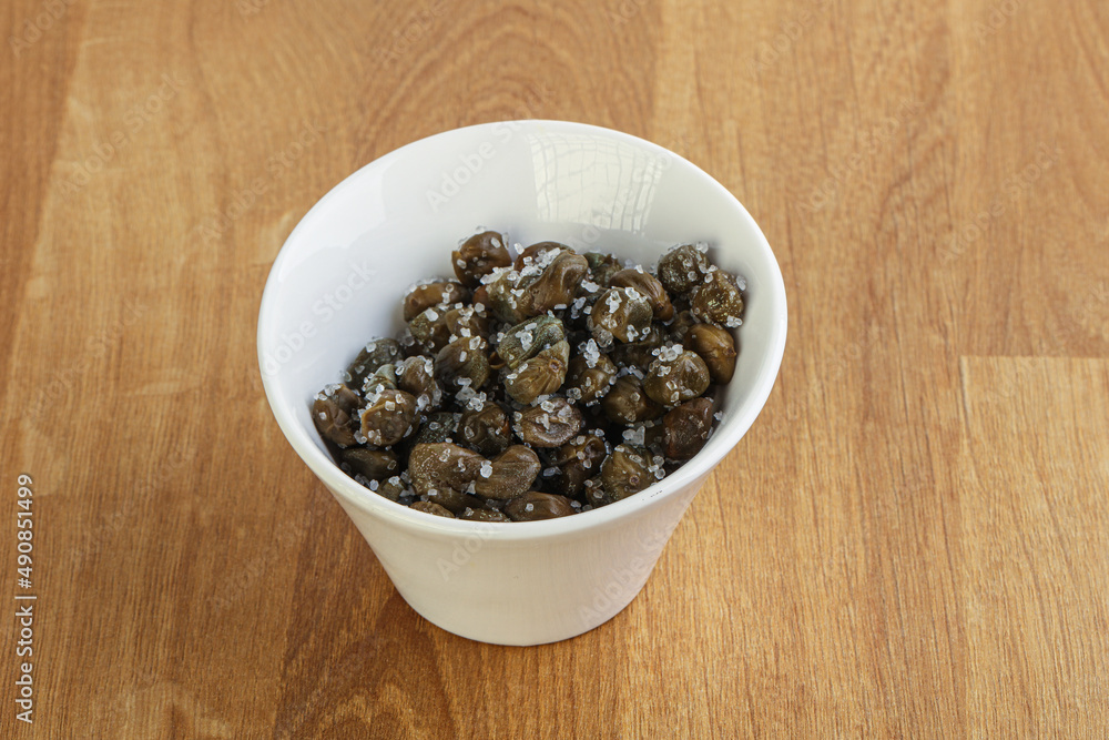 Salted marinated capers snack appetiser