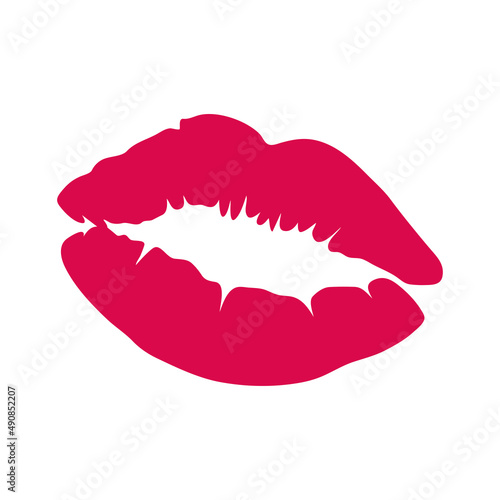 The lip icon. The symbol is a kiss. The red imprint of a woman's lips. Vector illustration isolated on a white background for design and web.