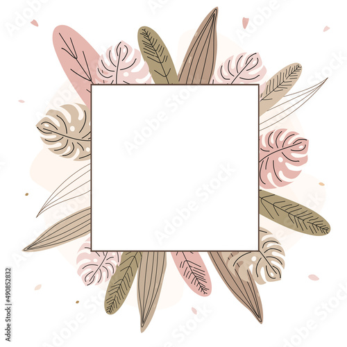 A square floral-tropical frame for social networks in the style of a doodle.
