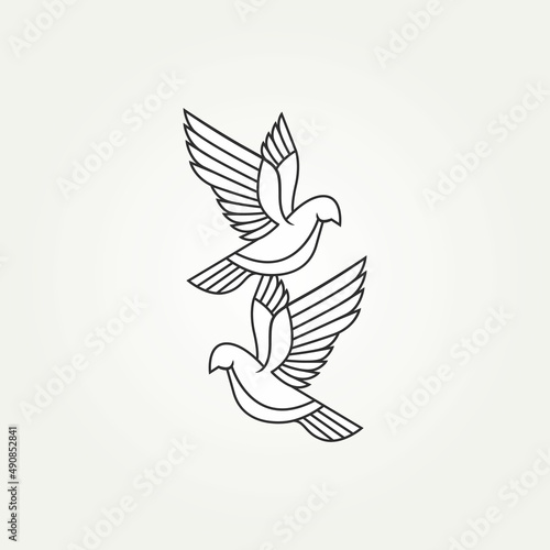 plying two dove or pigeon couple simple line art simple logo template vector illustration design. minimalist two bird romantic, weeding, marriage concept