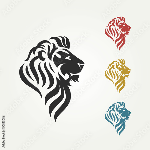set of lion's head with different color logo template vector illustration design. premium tattoo, esport, mascot icon logo concept