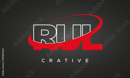 RUL creative letters logo with 360 symbol vector art template design photo