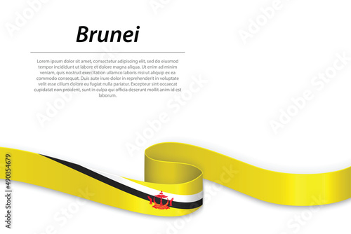 Waving ribbon or banner with flag of Brunei