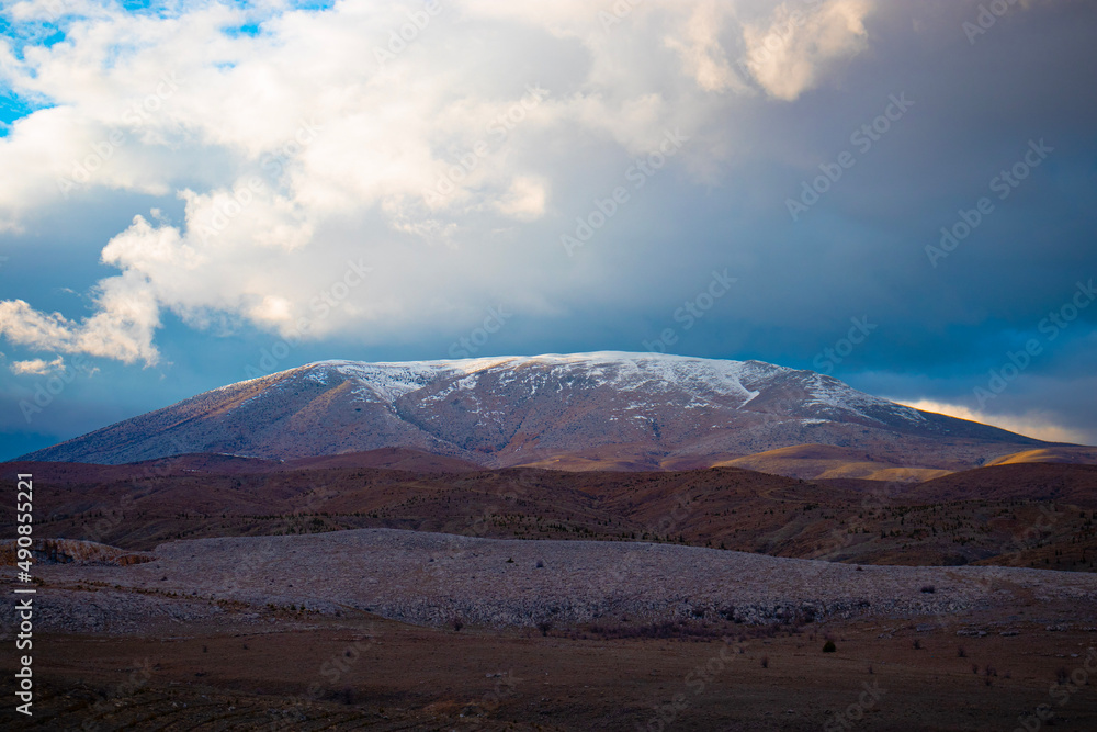 snowed mountain photo with blue sky