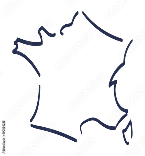 Carte de France dessinée de façon stylisée et graphique à la manière d'un croquis ou d'une esquisse. Sur fond blanc